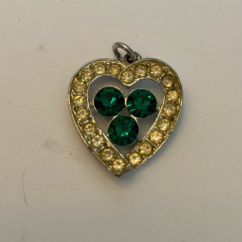 Vintage Sarah Coventry green and clear rhinestone heart Pendant